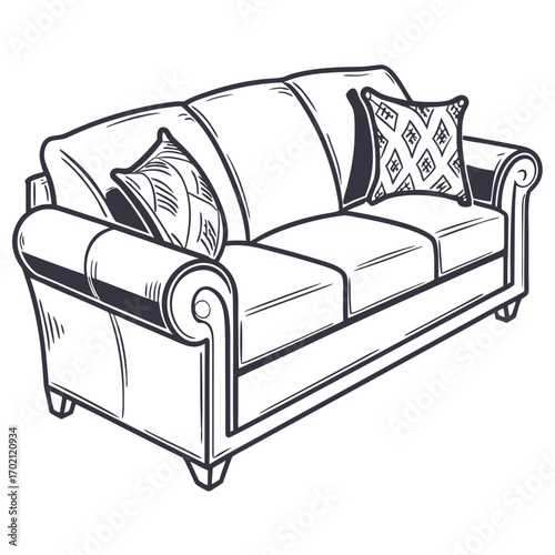 Stylish Sofa with Pillows A Cozy Home Illustration