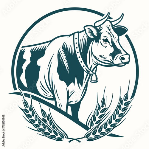 Farm Fresh Cow and Wheat Logo Design