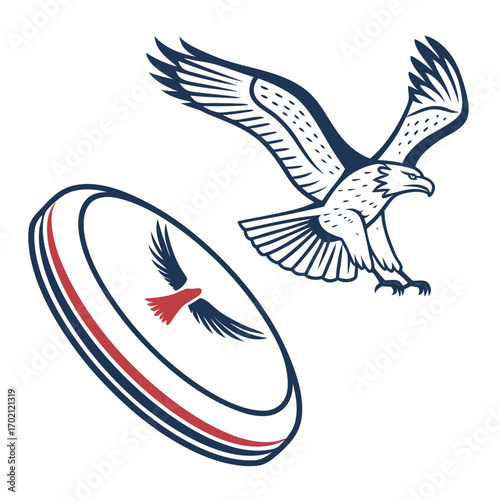 Powerful Eagle in Flight with Rugby Ball Emblem – Dynamic Sport Mascot Design