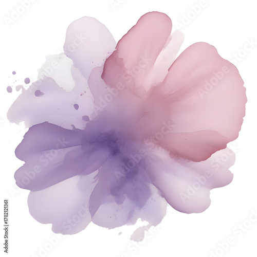 Watercolor flower in shades of purple and pink with soft blended edges design on transparent background