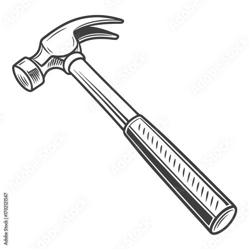Vintage Claw Hammer Illustration on White Background