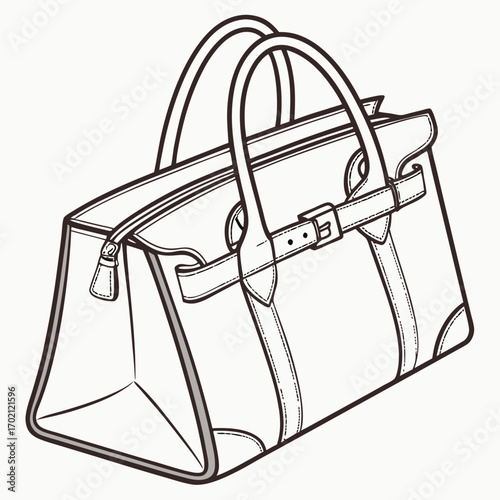 Fashionable Duffle Bag Outline Illustration