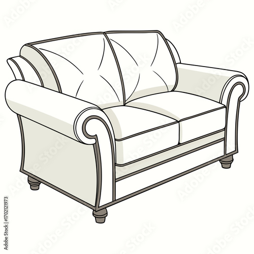 Elegant White Loveseat Illustration with Button-Tufted Cushion Design