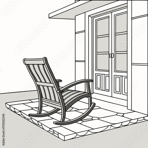 Relaxing Rocking Chair on Porch Illustration