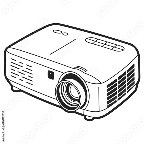 Projection Device Line Art Detailed Black and White Illustration