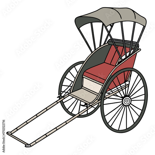 Vintage pulled rickshaw illustration for a traditional Asian transport concept
