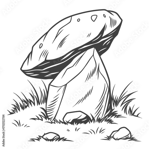 Vintage sketch of a prehistoric dolmen stone monument