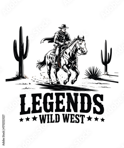 Legends Wild West A Western illustration T-shirt Design
