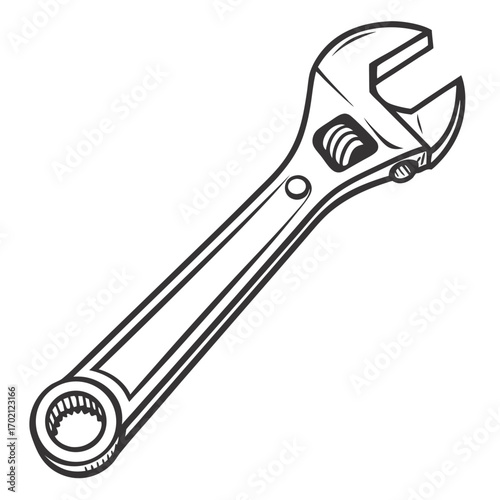 Adjustable Wrench A Detailed Black and White Illustration