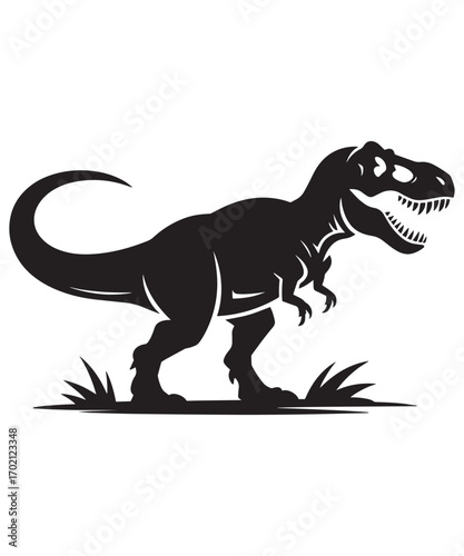 Ferocious T-Rex stands tall, sharp teeth bared, tail swinging wide