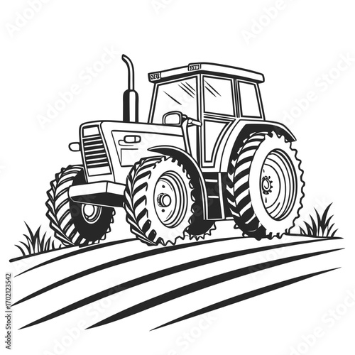 Illustration of a tractor in a field ready for farming