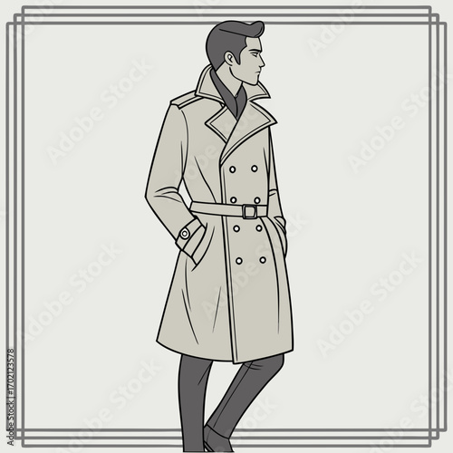 Elegant man in trench coat - fashion illustration for style guides and promotions