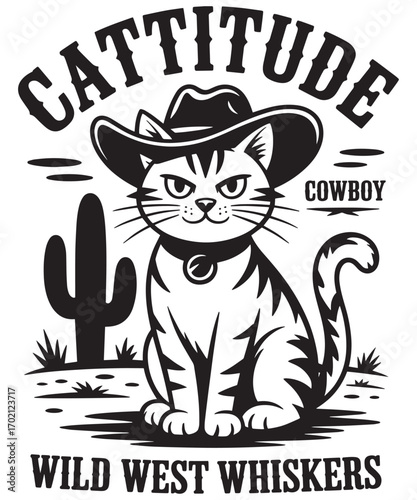 Cattitude Cowboy Wild West Whiskers A Western-Style Illustration