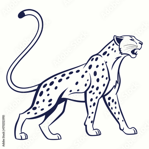 Stylized roaring cheetah illustration, a fierce wildcat mascot emblem in profile