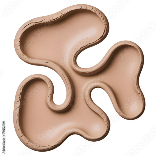 Abstract beige blob with a cracked border on a white background close up view on transparent background