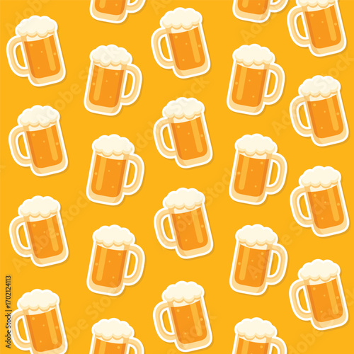 Octoberfest elements seamless pattern. Background with beer mugs