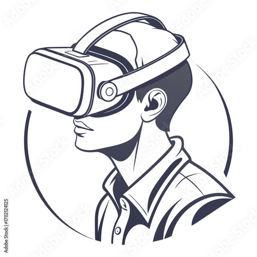 Man in VR headset experiencing virtual reality technology