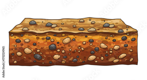Cartoon Soil Profile with Gravel and Different Layers.