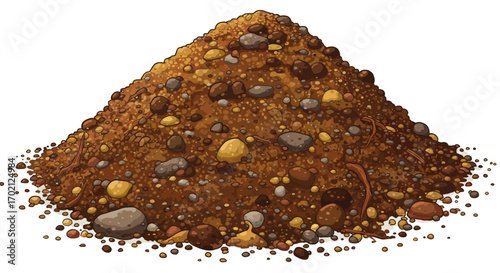 Cartoon Pile of Soil Sand and Rocks Illustration.