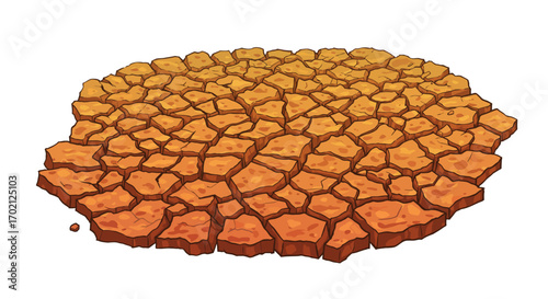 Cracked Earth Illustration Arid Landscape with Polygonal Segments.