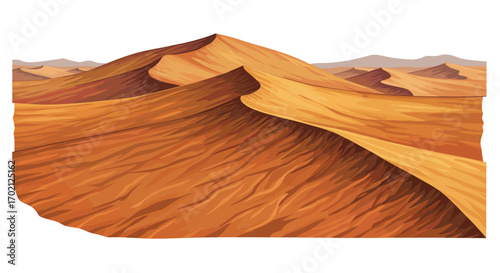 Illustration of a Desert Landscape with Rolling Sand Dunes.