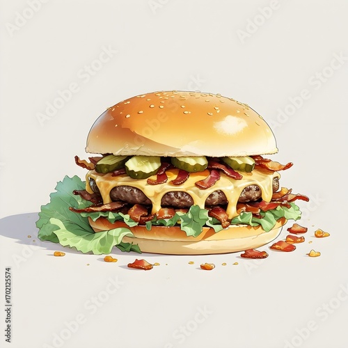 Wallpaper Mural hamburger on a white background with lettuce leaf Torontodigital.ca