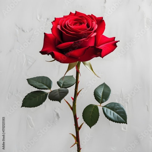 Wallpaper Mural red rose with green leaves Torontodigital.ca