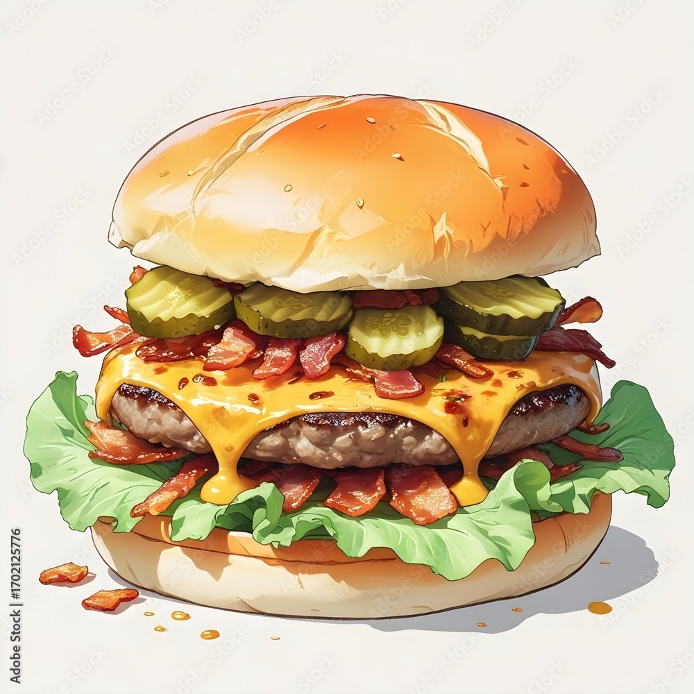 custom made wallpaper toronto digitalgraphic illustration art of a burger with melted cheese and cucumber
