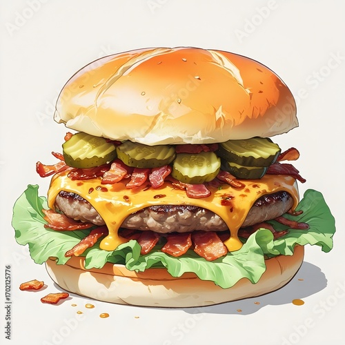 Wallpaper Mural graphic illustration art of a burger with melted cheese and cucumber Torontodigital.ca
