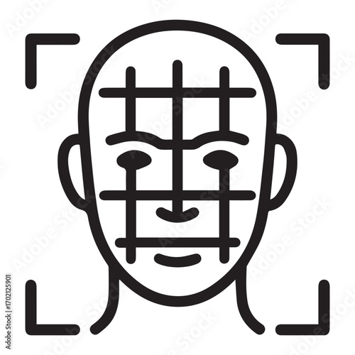 Facial recognition system icon with grid overlay