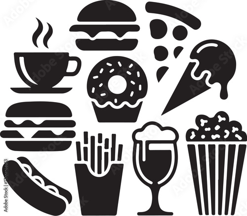 Delicious fast food icons for menu design needs
