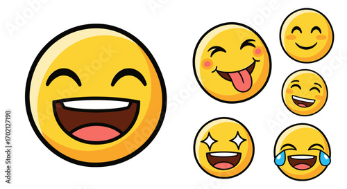 A Collection of Joyful and Expressive Emoji Faces Showing Delight Laughter and Amusement