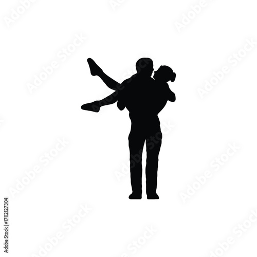 Silhouette Romance: A captivating silhouette of a man carrying a woman, symbolizing love, intimacy, and the beginning of a romantic journey.