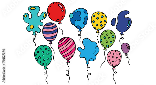 A Whimsical Collection of Colorful and Playful Balloons Floating Majestically in the Air Creating a Festive Atmosphere for Celebration and Joyful Occasions