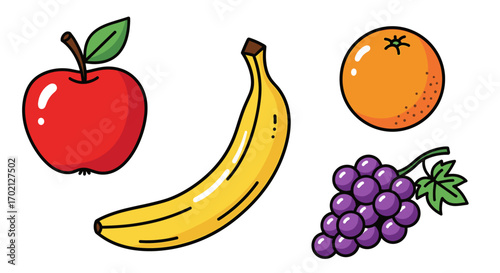 A Colorful Assortment of Fresh Ripe Fruit Including an Apple Banana Orange and Grapes