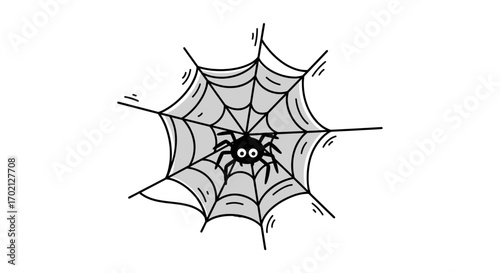 A Spooky Black Spider in a Cobweb on a Dark Night Illustration