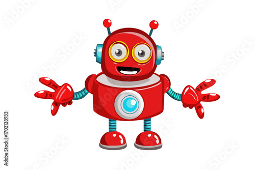 Cute red robot with antennae and big eyes