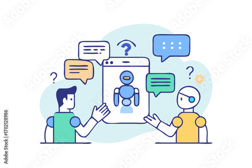 People interacting with a chatbot on a smartphone screen, asking questions