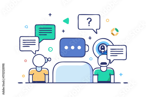 Chatbot interface with people communicating through messages and questions