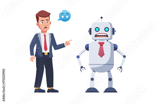 Man arguing with a confused robot
