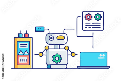 Robot interacting with computer and equipment