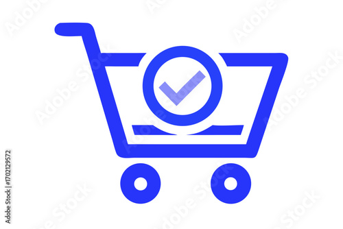 Blue shopping cart icon with a checkmark inside a circle