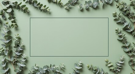 Eucalyptus leaf border framing a pastel green banner