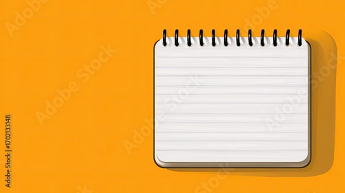 white paper notebook, with black letters and an orange background