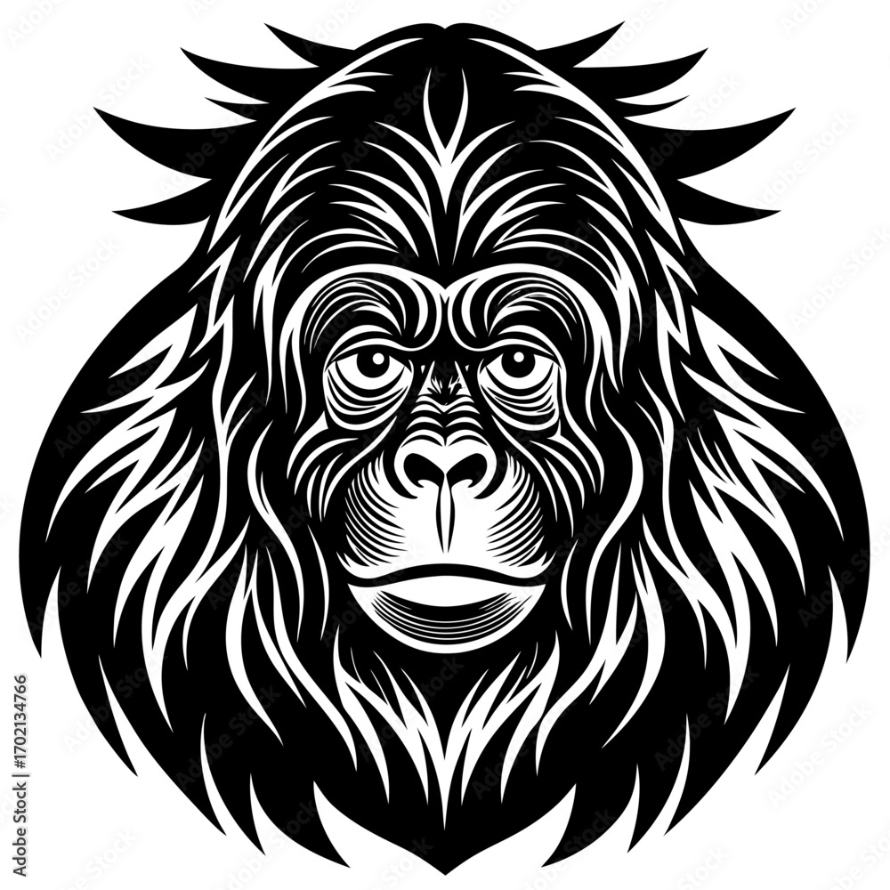 Fototapeta premium Bornean orangutan black design on white background