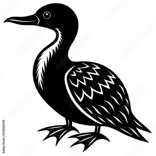 Abstract black and white booby bird design on white background