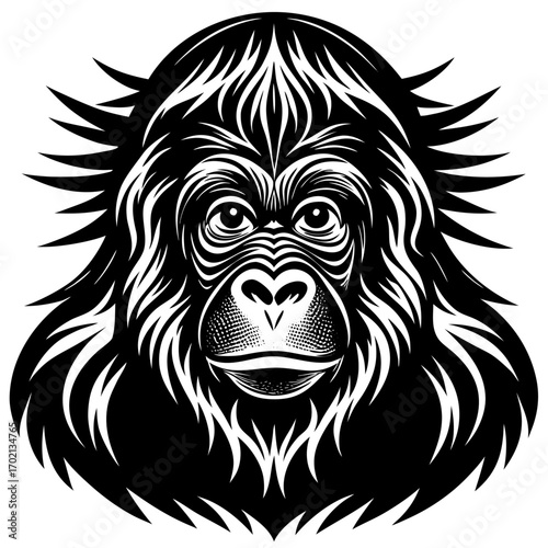 Bornean orangutan black design on white background
