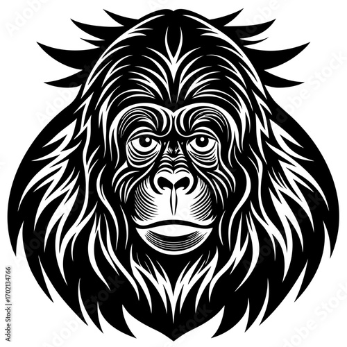 Bornean orangutan black design on white background