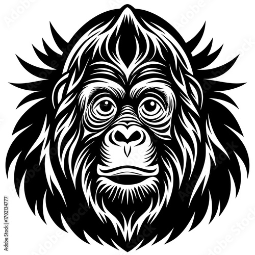 Bornean orangutan black design on white background