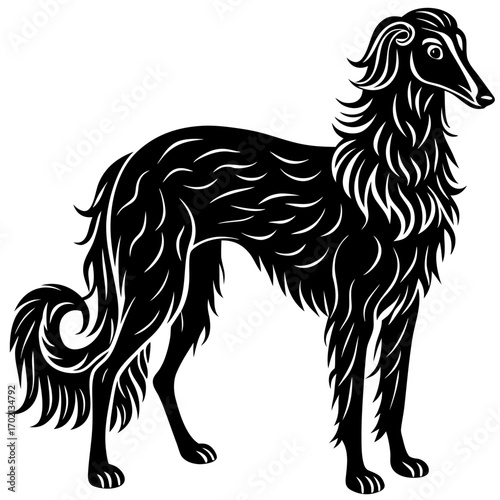 Elegant borzoi dog silhouette on white background